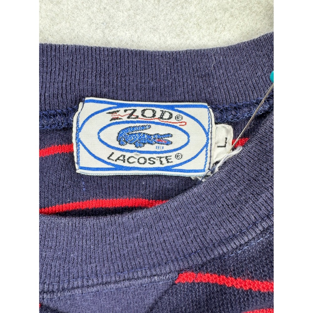 Vintage Izod Lacoste Mens Large Striped Crewneck Sweatshirt Navy Blue Red Cotton - Picture 5 of 7